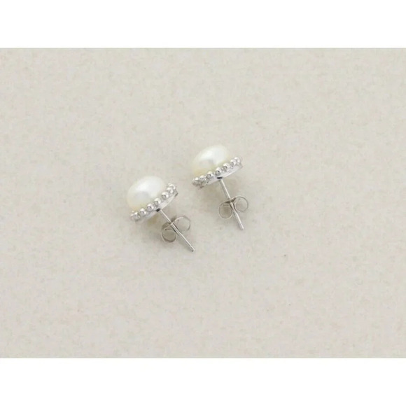 14k White Gold 8mm Freshwater Pearl Earrings Stud Post - Picture 8 of 9
